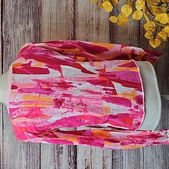 NEW MAEVE BY ANTHROPOLOGIE PINK ABSTRACT BOXY RAW HEM PULLOVER TOP - Picture 6 of 12